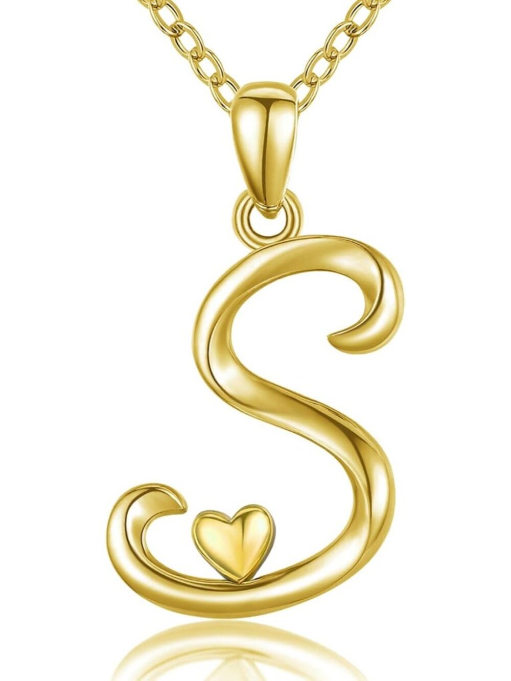 Women's Initial S Necklace Sterling Gold Letter Pendant Rose Gold Heart Chain